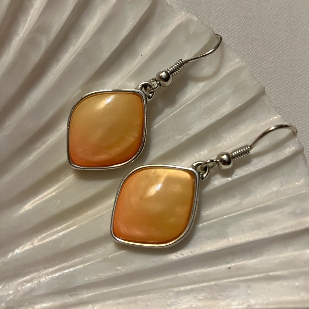 Vintage Peach Aventurine and silver dangle Earrings